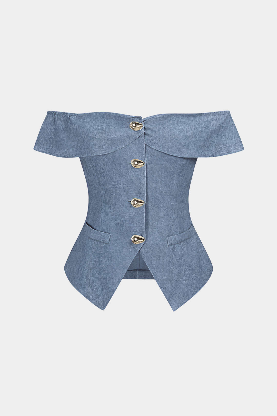 Linen Metallic Button Off-Shoulder Sleeveless Top