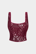 Embroidery Zipper Cut Out Square Neck Cami Top