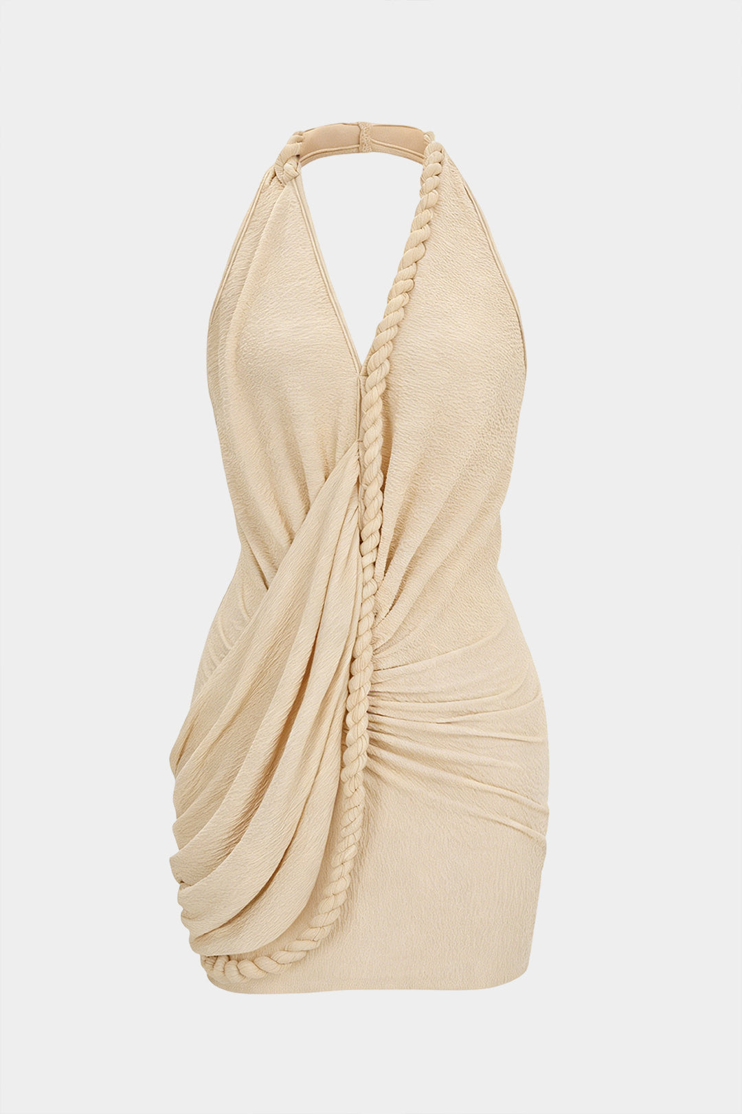 V-Neck Asymmetrical Twist Knot Ruched Backless Sleeveless Mini Dress