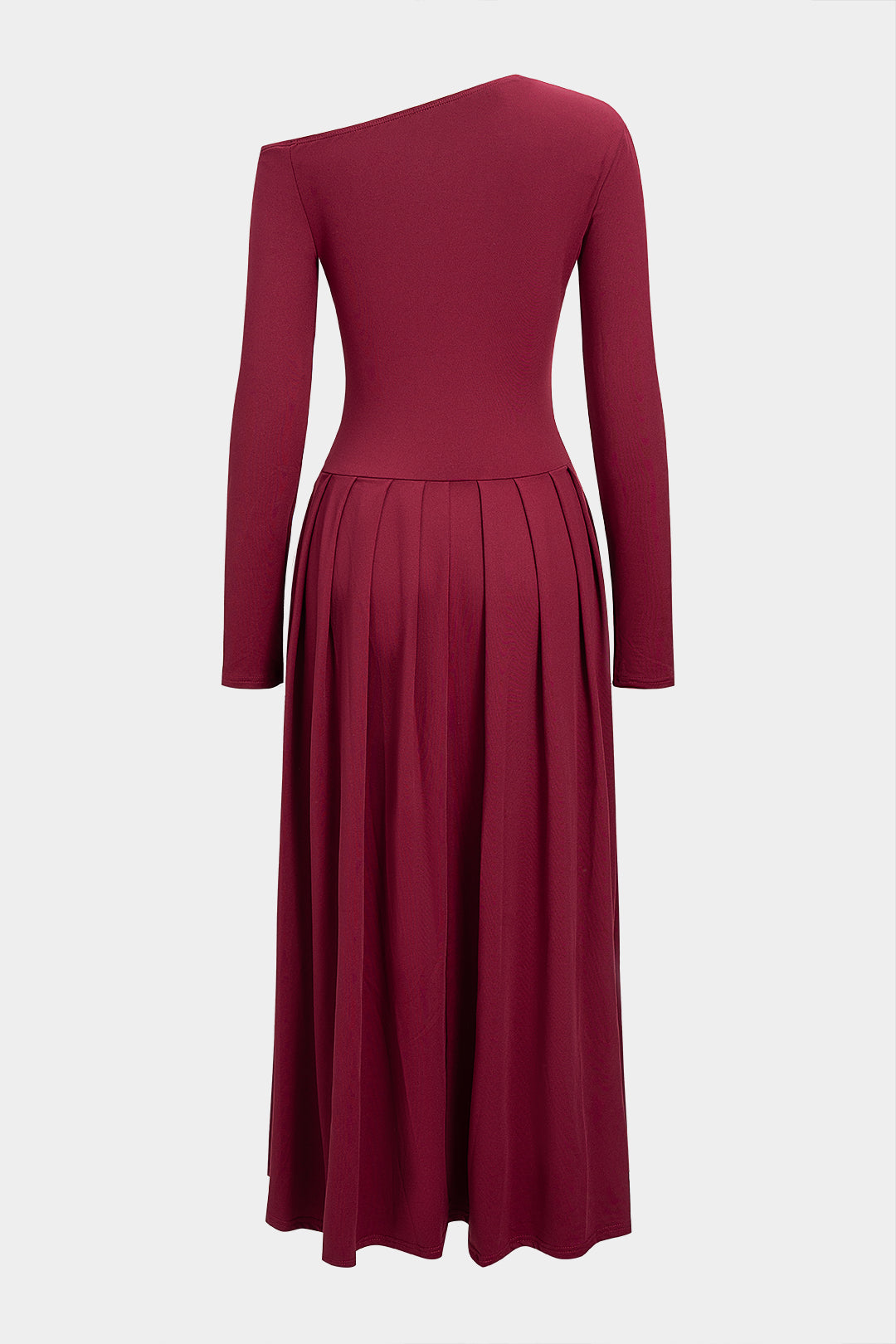 Asymmetrical Shoulder Pleated Long Sleeve Maxi Dress