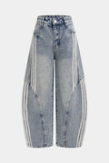 Denim Contrast Stripes Wide Leg Jeans