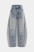 Denim Contrast Stripes Wide Leg Jeans