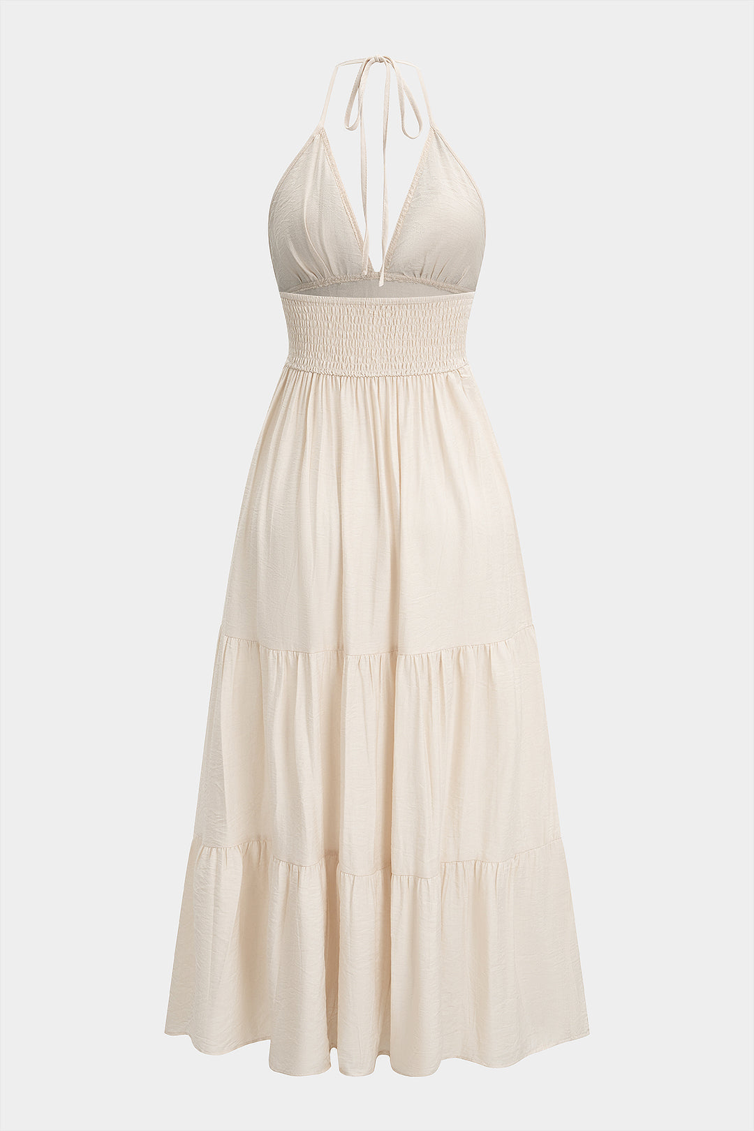 Fringe Halter V-Neck Sleeveless Maxi Dress