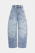 Denim Floral Print Jeans