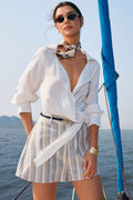 Lapel Knotted Long-Sleeve Shirt