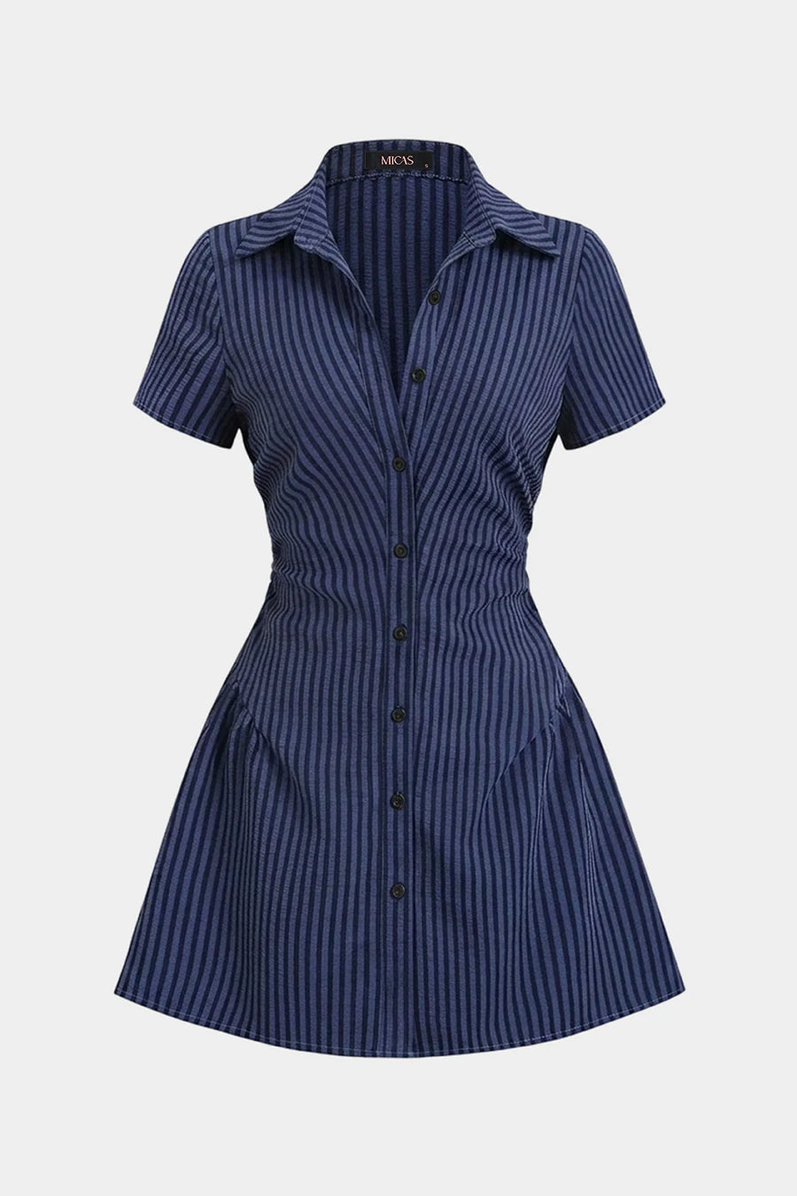 Stripes Print V-Neck Short Sleeve Mini Dress