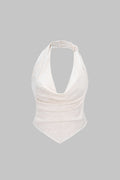 Halter Draped Cowl Neck Backless Ruched Sleeveless Top