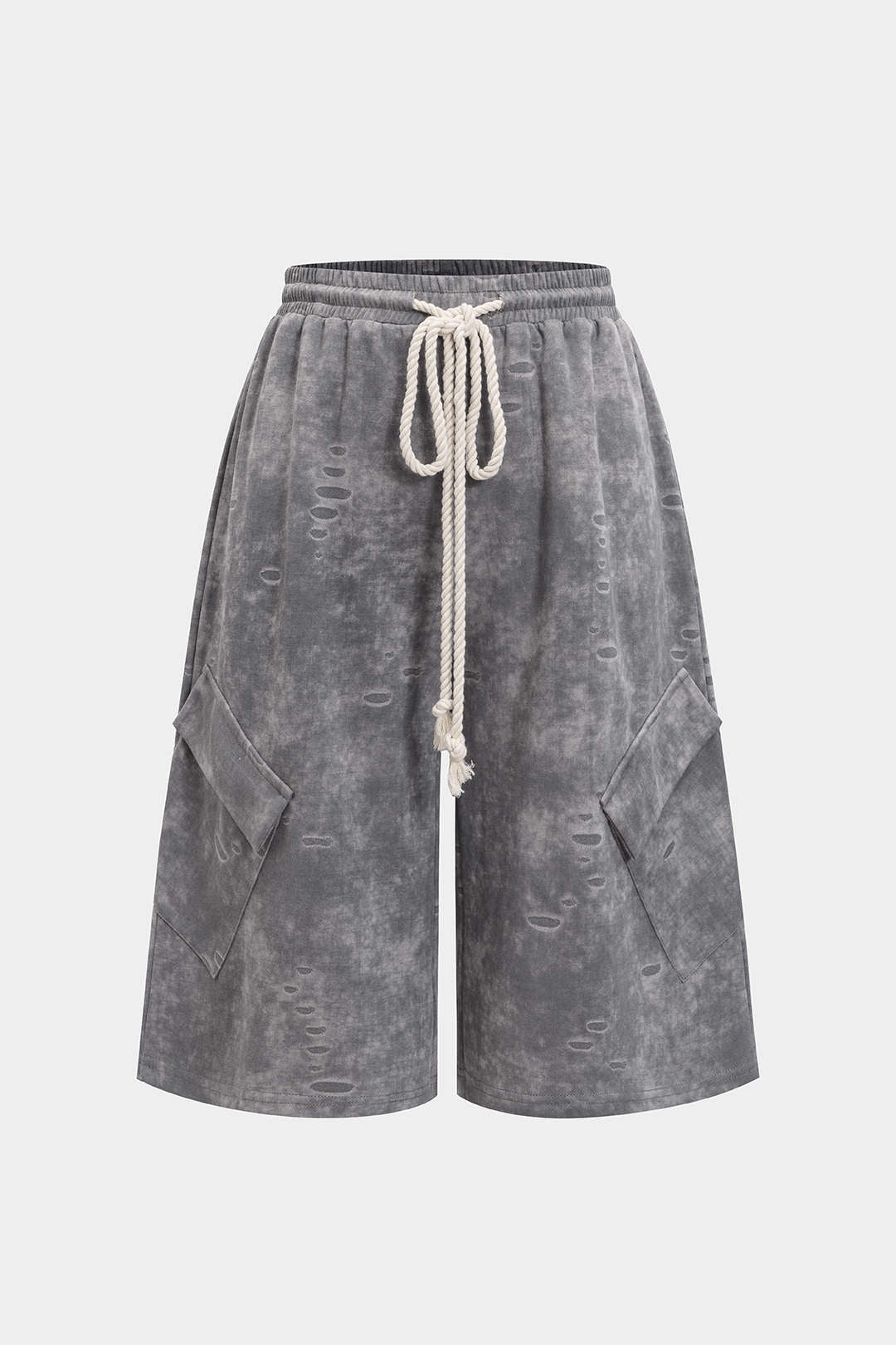 Washed Tie-Up High Waist Shorts