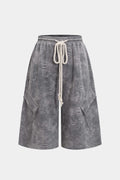 Washed Tie-Up High Waist Shorts