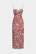 Leaves Print Cut Out Sleeveless Midi Dress