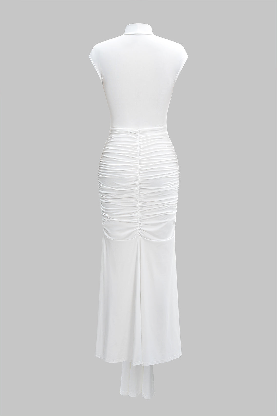 Solid Mock Neck Ruched Sleeveless Maxi Dress