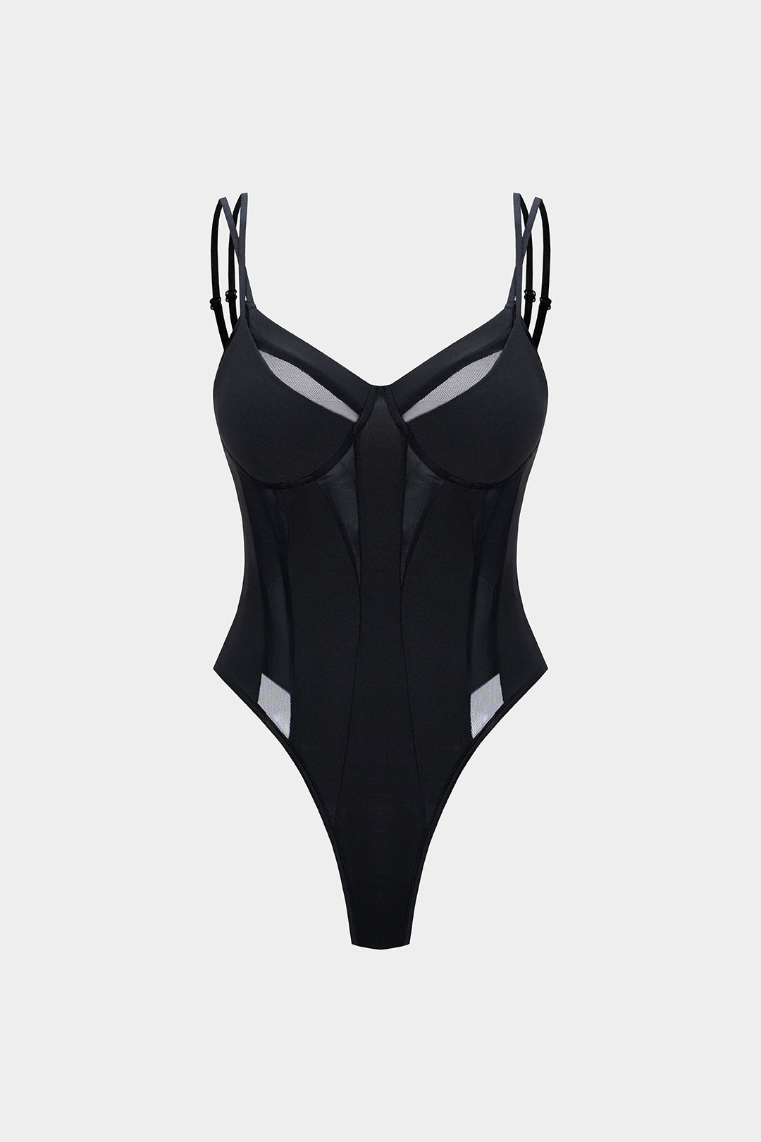 Patchwork Mesh V-Neck Sleeveless Bodysuit