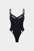 Patchwork Mesh V-Neck Sleeveless Bodysuit