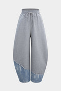 Denim Patchwork Drawstring Asymmetrical Pants