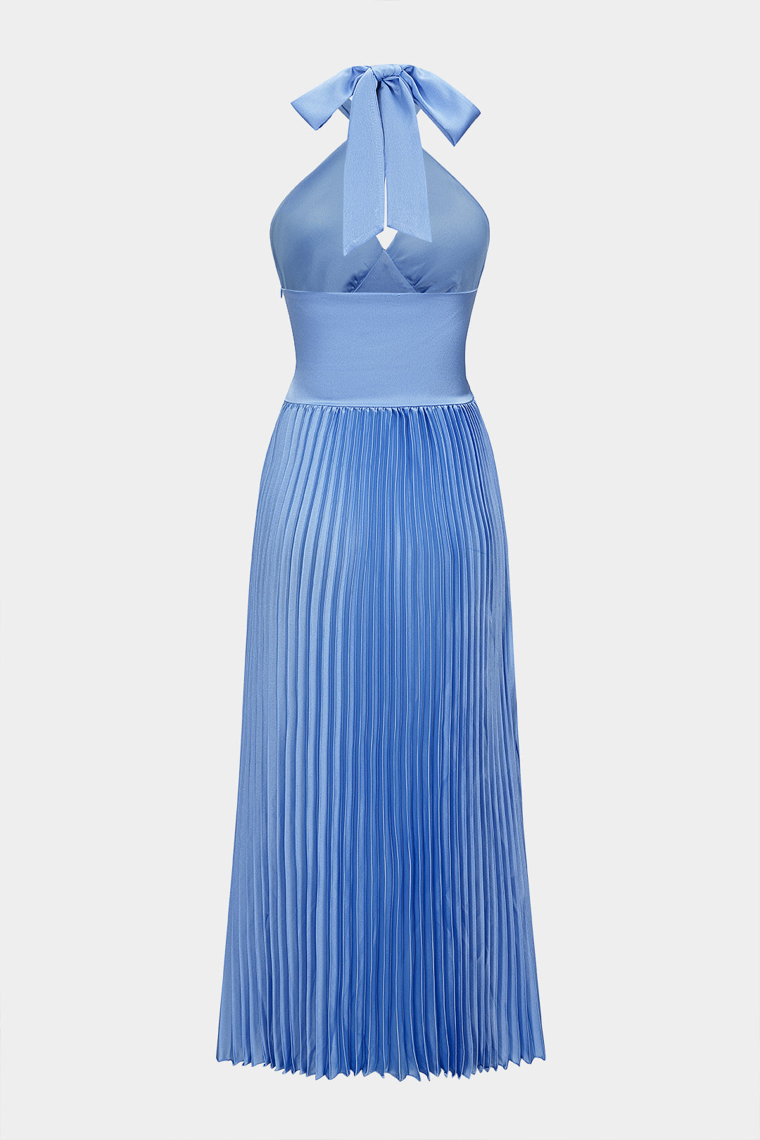 Halter Neck Tie-Up Cut Out Pleated Sleeveless Maxi Dress