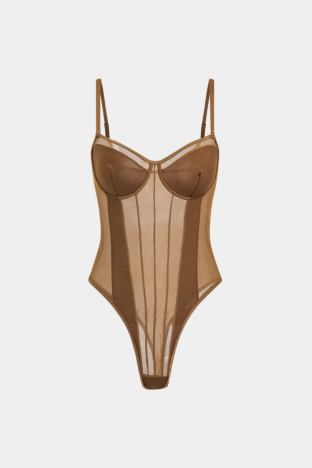Mesh Backless Sheer Patchwork Corset Slip Bodysuit
