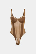 Mesh Backless Sheer Patchwork Corset Slip Bodysuit