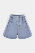 Denim Tie-Up High Waist Wide Leg Shorts