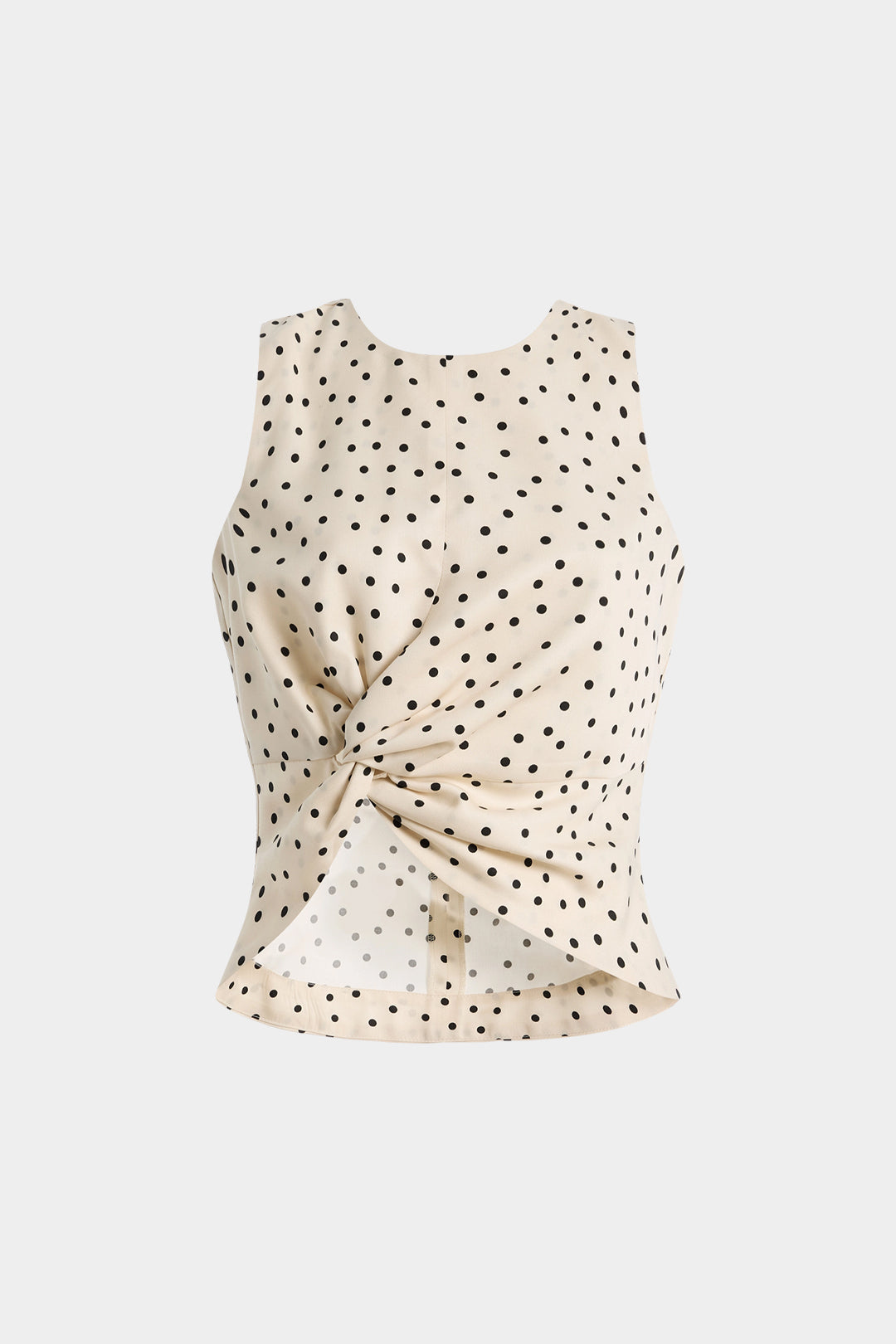 Polka Dots Print Round Neck Asymmetrical Ruched Tank Top