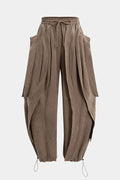 Shirred Waistband Drawstring Barrel Pants