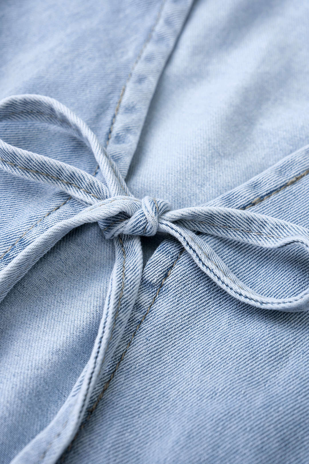 Denim Tie-Up Cut Out Tank Top And High Waist Wide Leg Pants Set