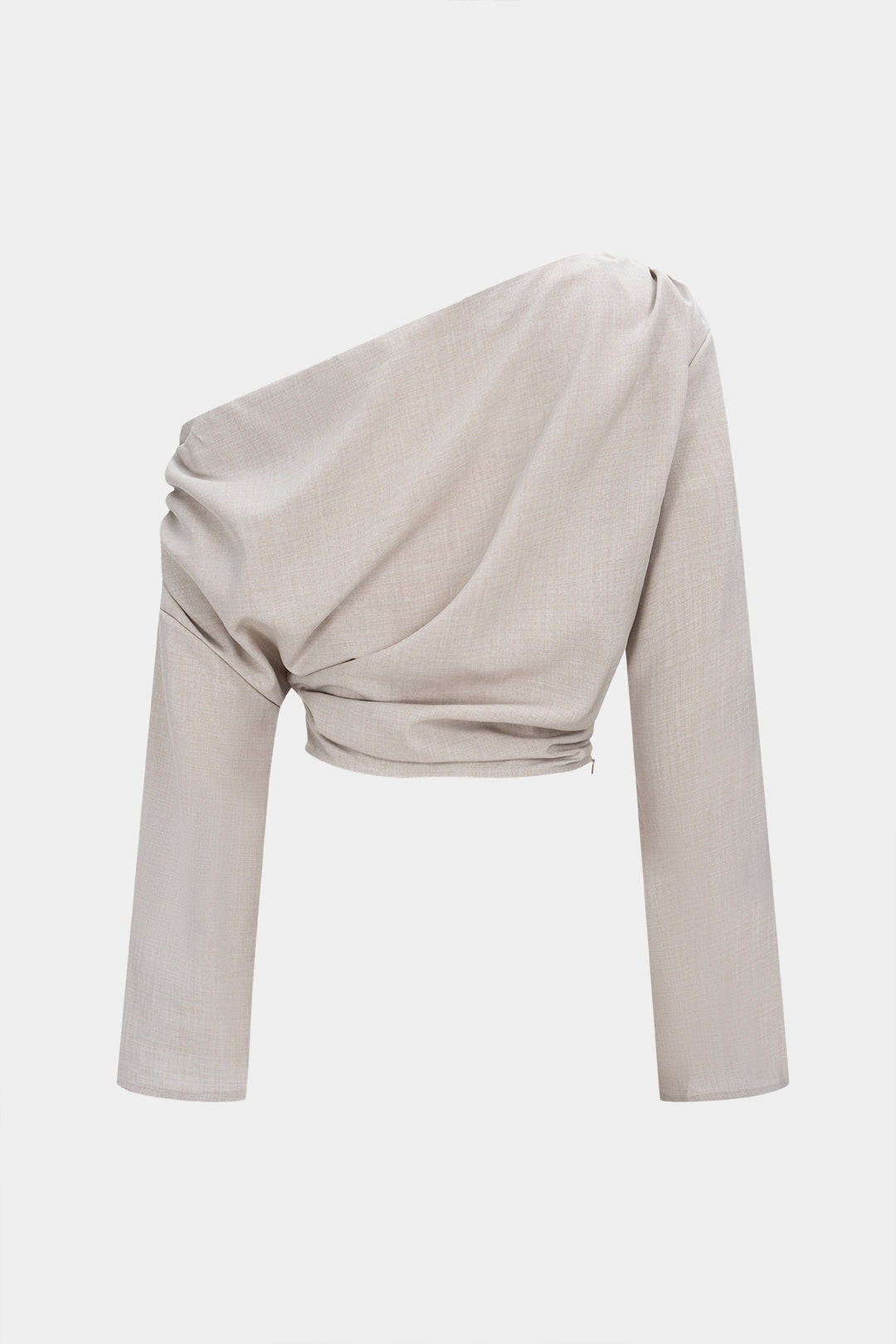 One Shoulder Ruched Long-Sleeve Shirt