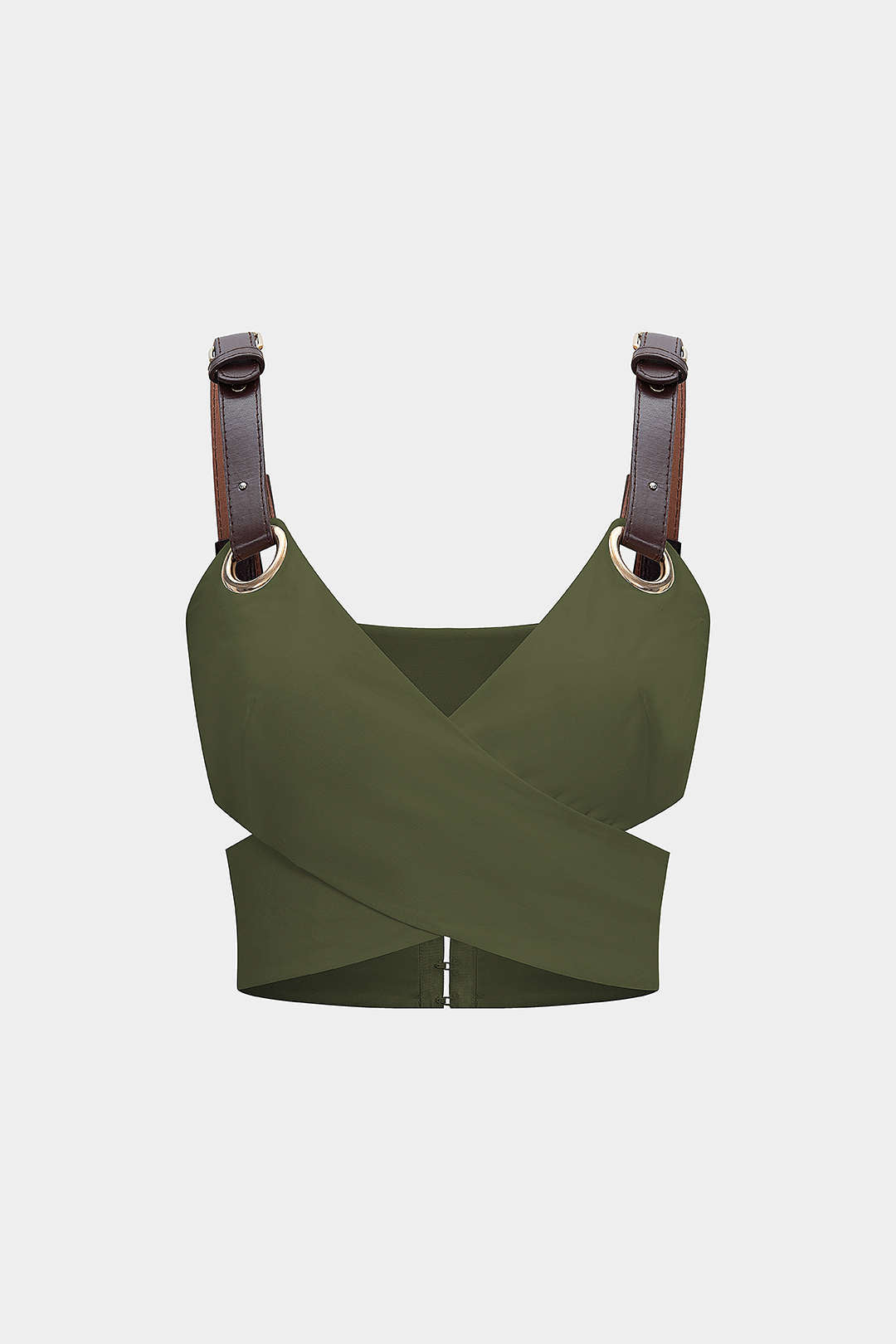 Leather Patchwork Crossed Cut Out Cami Top