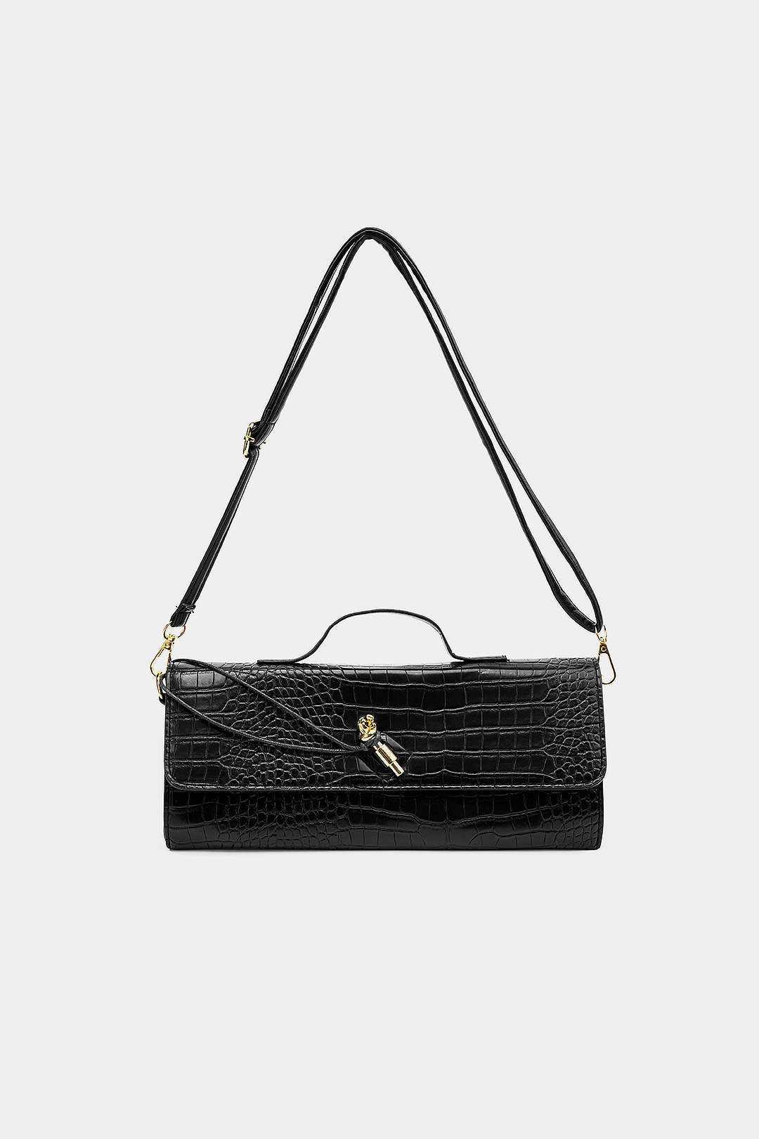 Crocodile Pattern Metallic Lock Clutch Bag