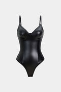 Faux Leather Patchwork Slip Sleeveless Bodysuit