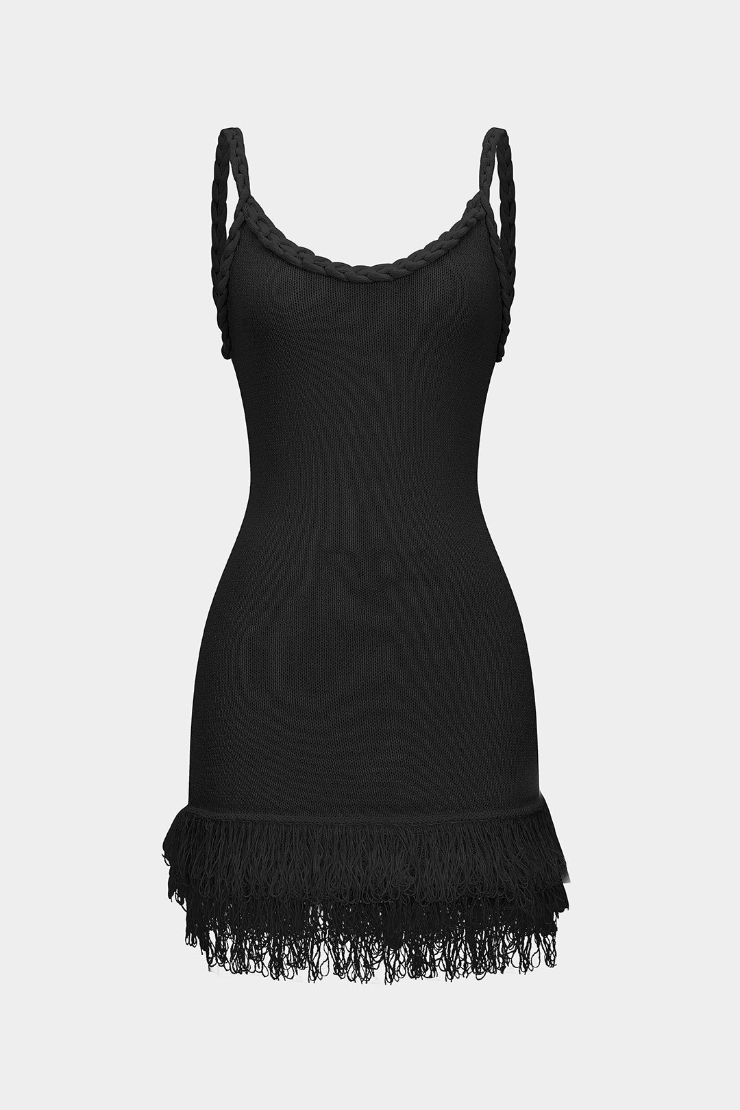 Knit Fringe Braided Backless Slip Sleeveless Dress