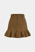 Denim High Waist Ruched Hem Skirt