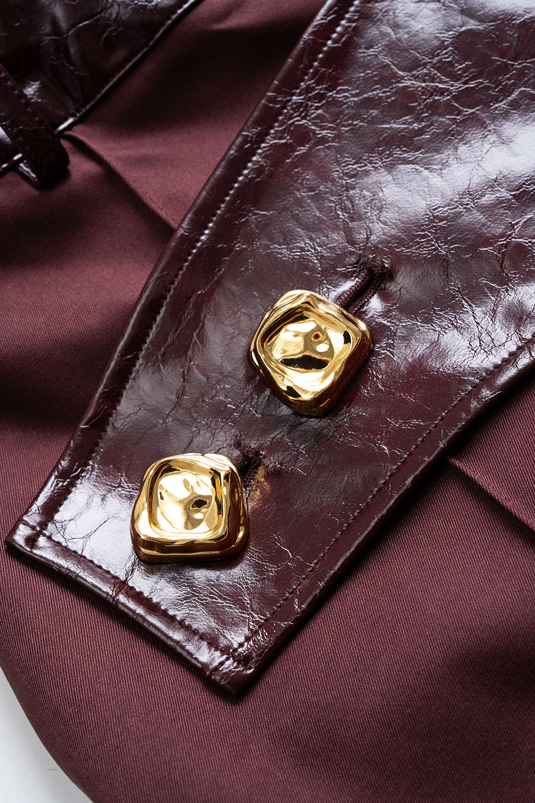 Faux Leather Patchwork Asymmetrical Metallic Button Wide Leg Pants