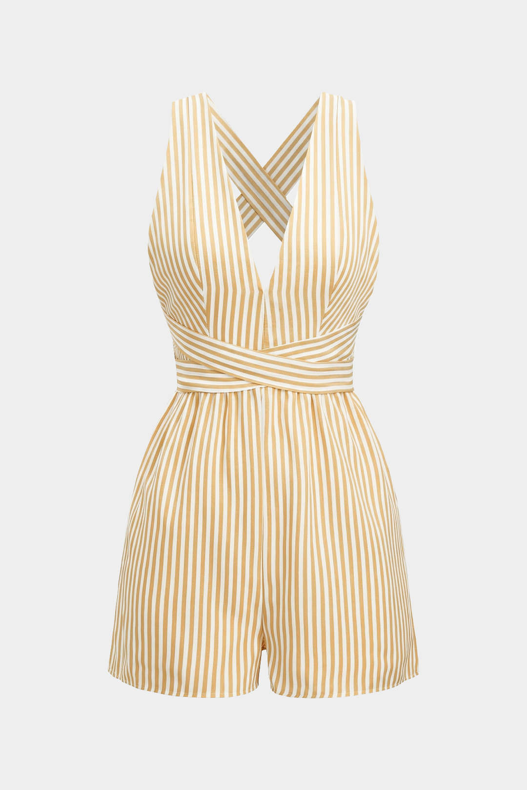 Stripes Print V-Neck Crossed Backless Sleeveless Romper