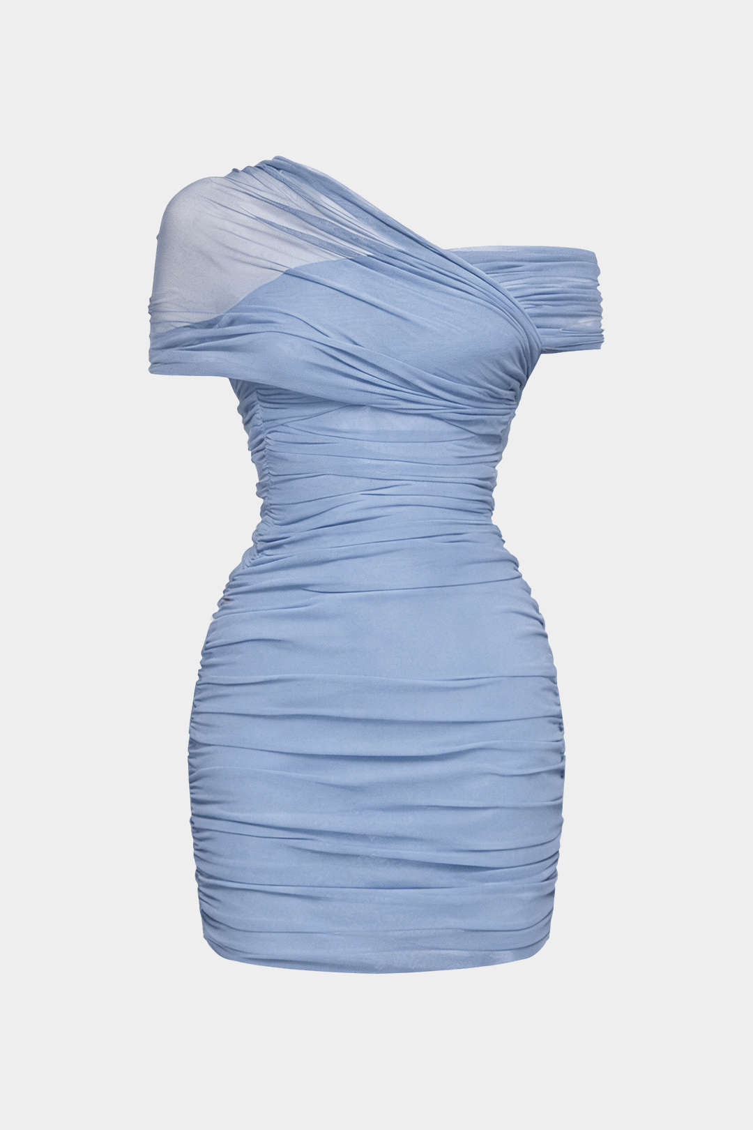 Mesh One Shoulder Asymmetrical Sleeveless Mini Dress