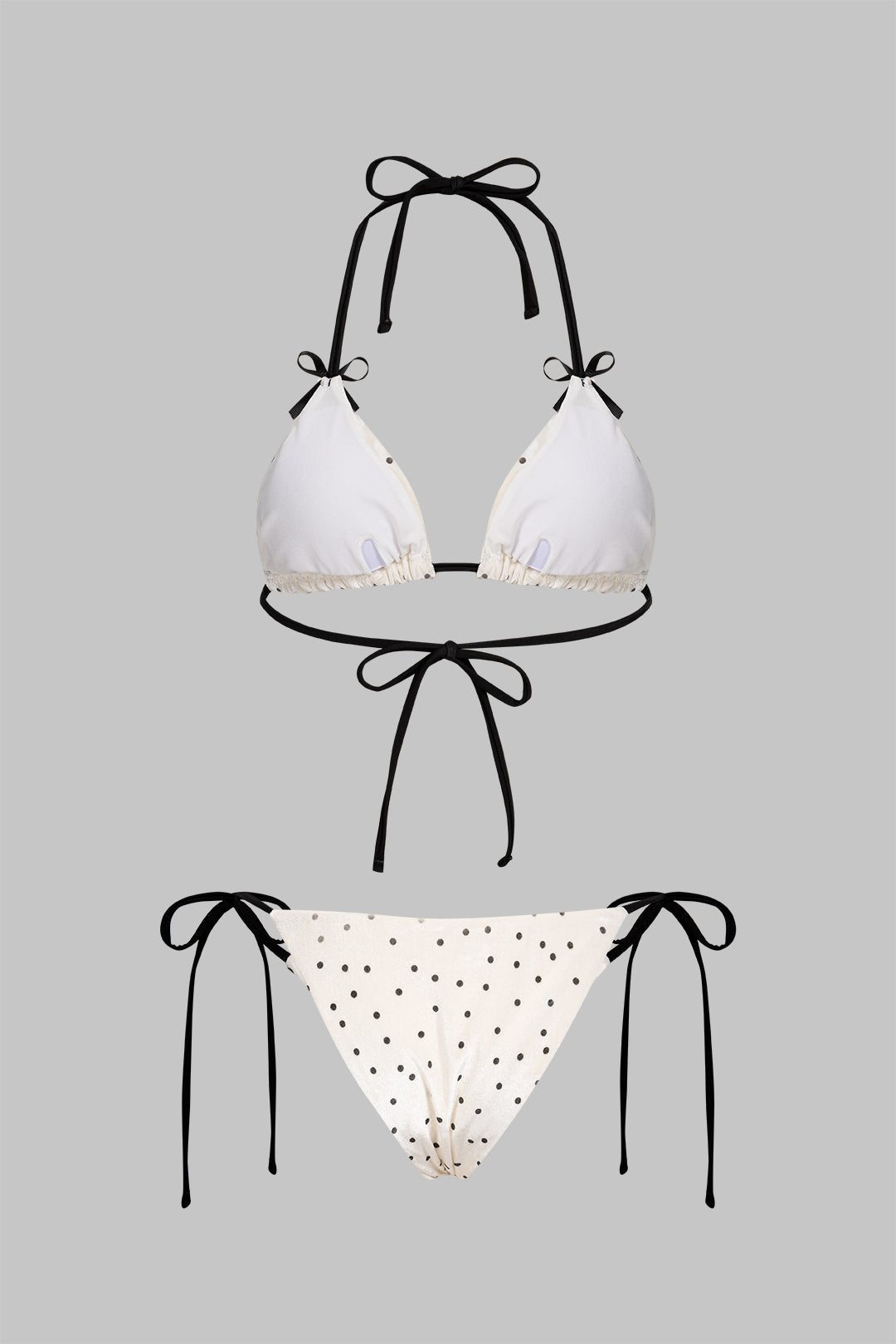 Polka Dots Print Velvet Bow Tie-Up Bikini Set