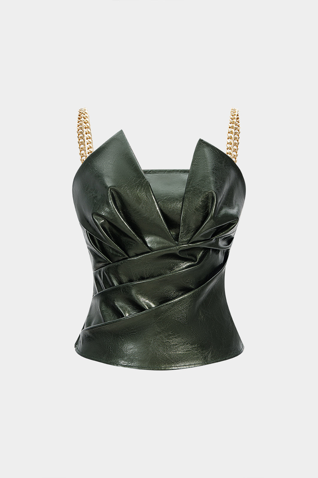 Faux Leather Metallic Chain Ruched Cami Top