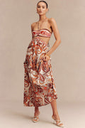Retro Print Halter Neck Cut Out Backless Tie-up Sleeveless Maxi Dress