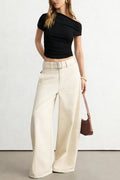 Denim Belted Pocket Barrel Jeans