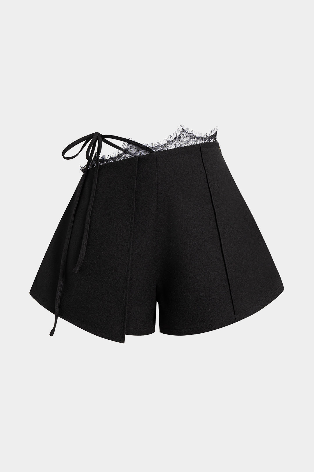 Lace Patchwork Asymmetrical Tie-Up Shorts
