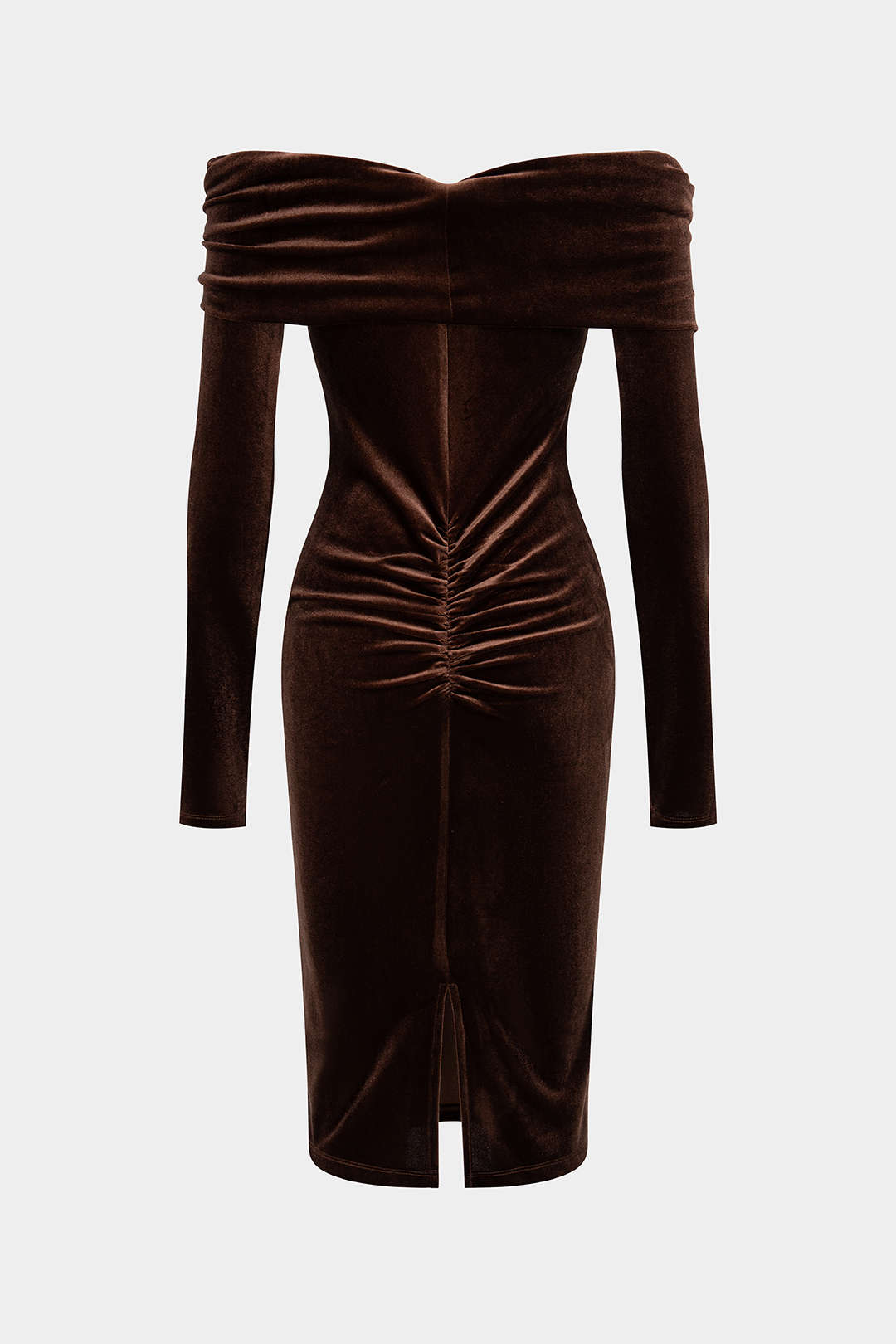 Velvet Patchwork Off Shoulder Long-Sleeve Midi Dress