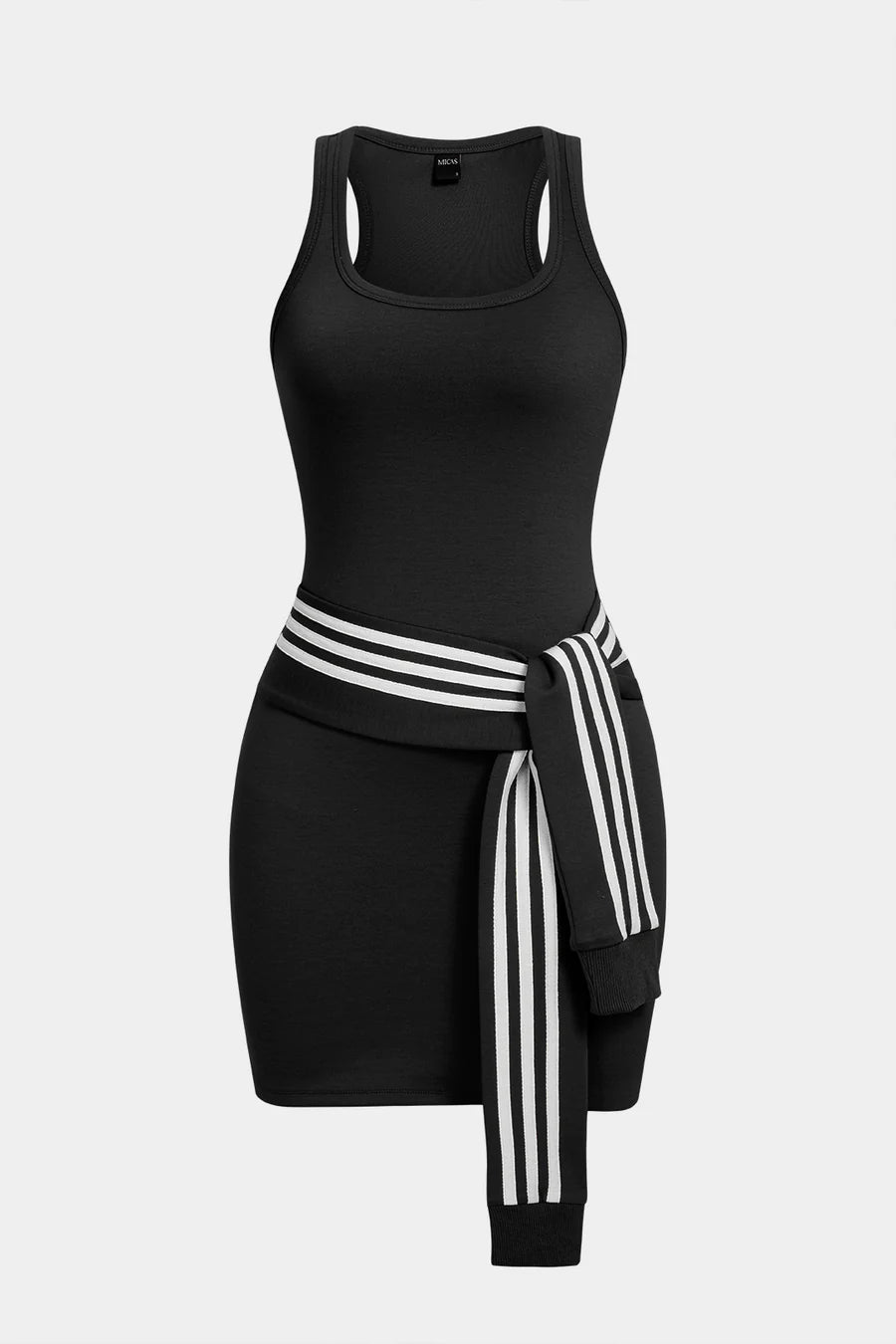 Striped U-Neck Knotted Sleeveless Mini Dress