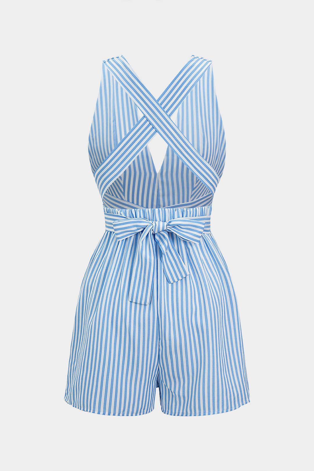 Stripes Print V-Neck Crossed Backless Sleeveless Romper