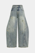 Denim Asymmetrical Frayed Jeans