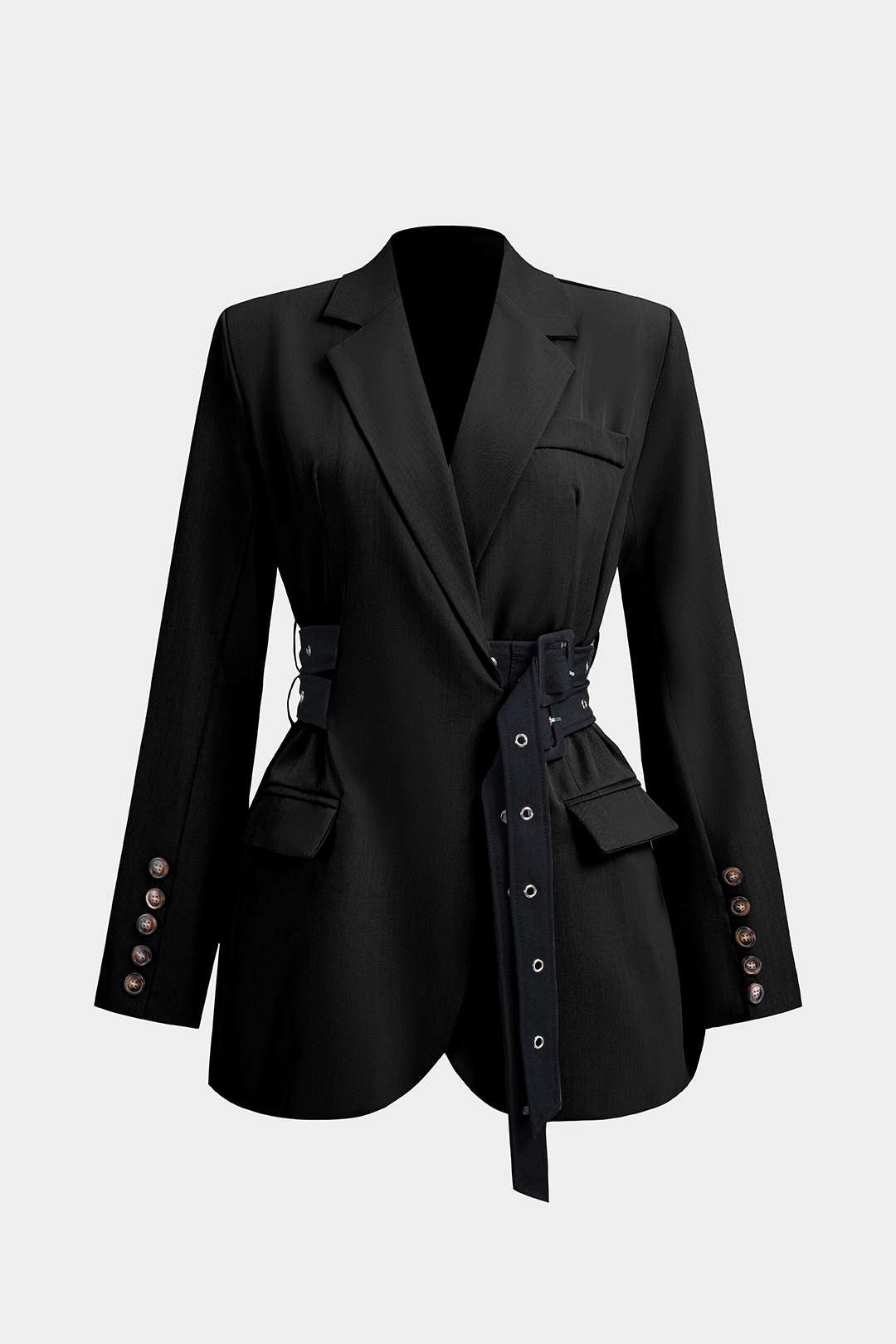 Tie-Up Waist Cinching Long Sleeve Blazer