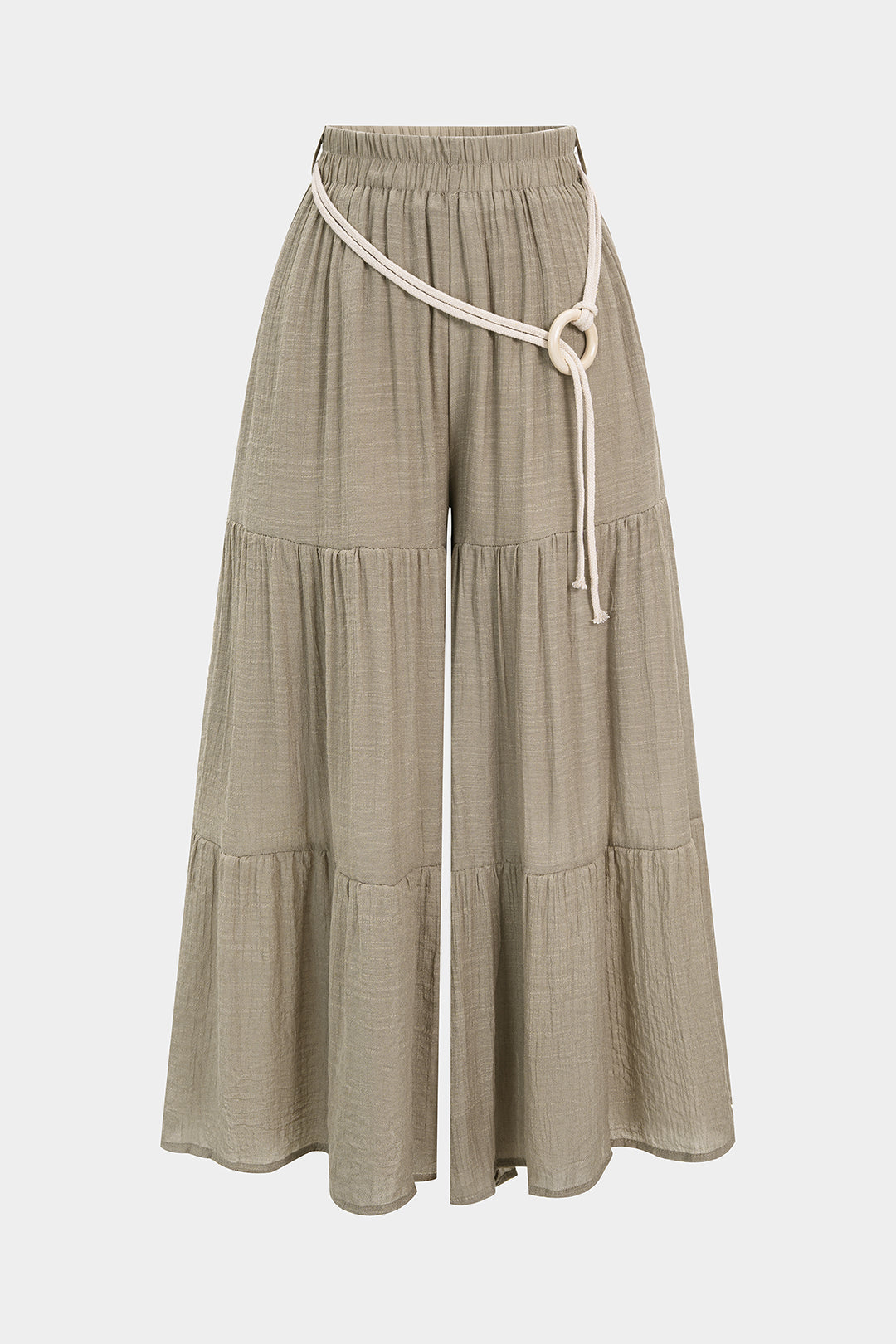 Belted Ruched High Waist Wide Leg Pants