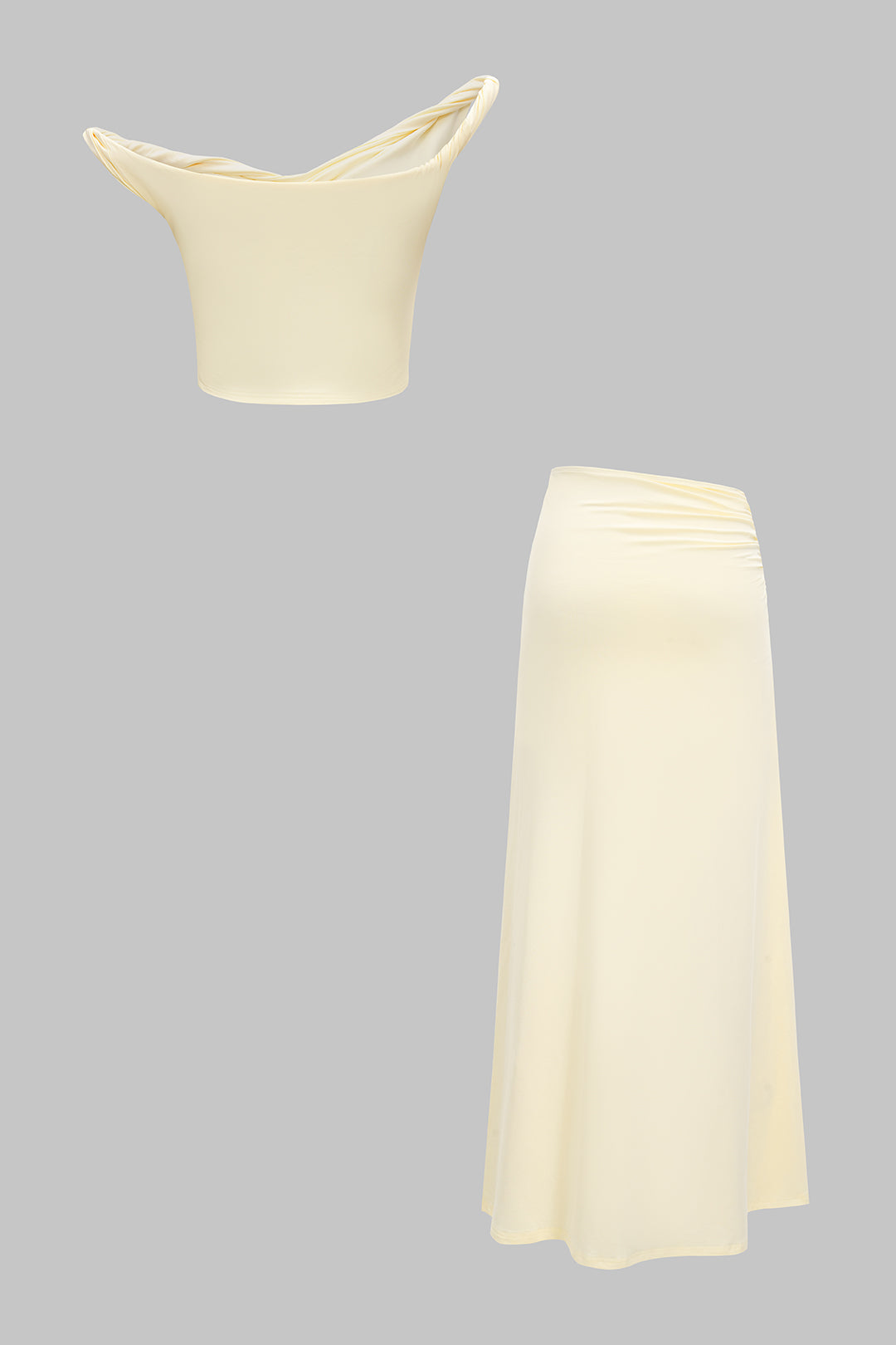 Solid Twist Knot Sleeveless Cropped Top And Ruched Skirt Set
