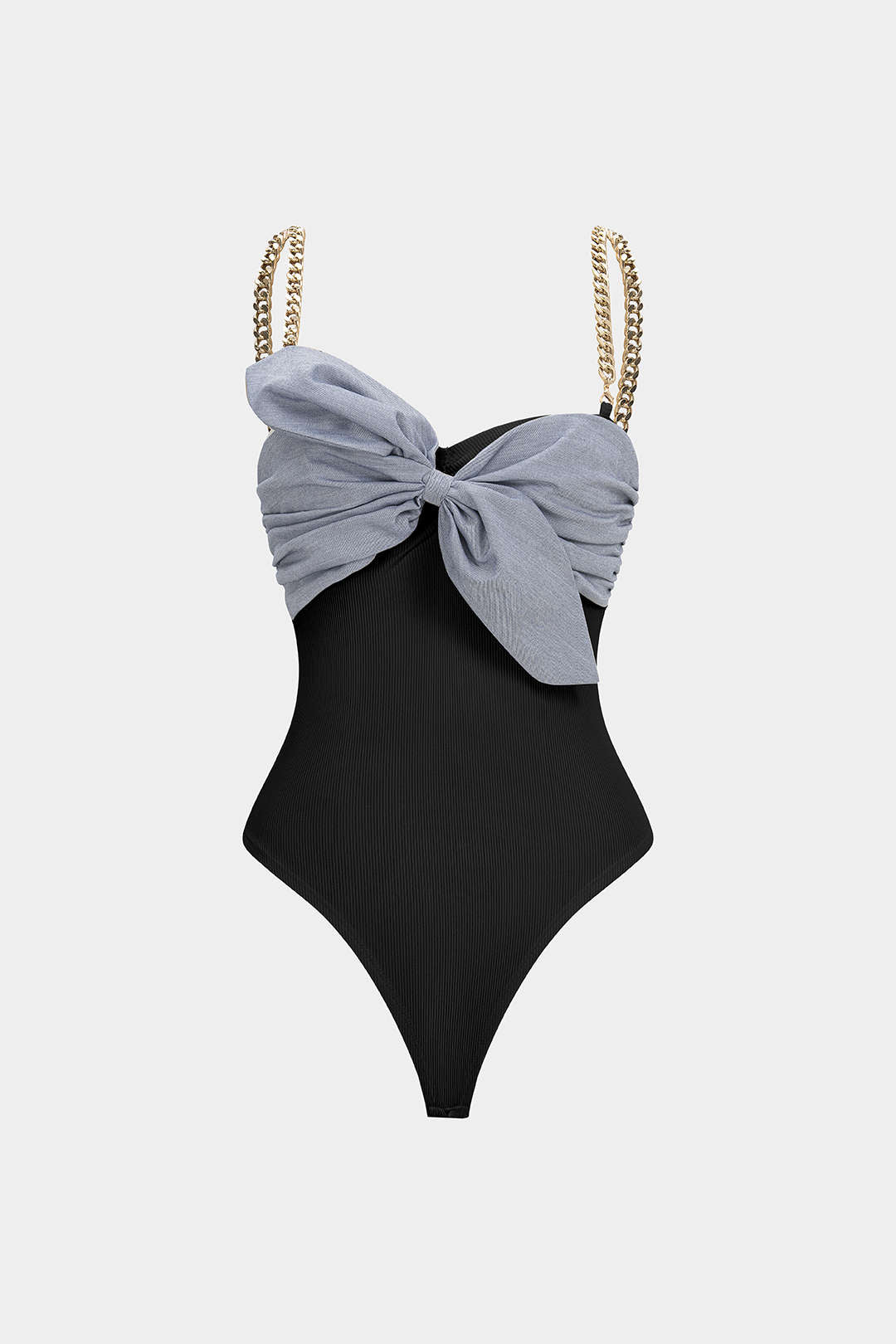 Patchwork Metallic Chain Knot Sleeveless Bodysuit