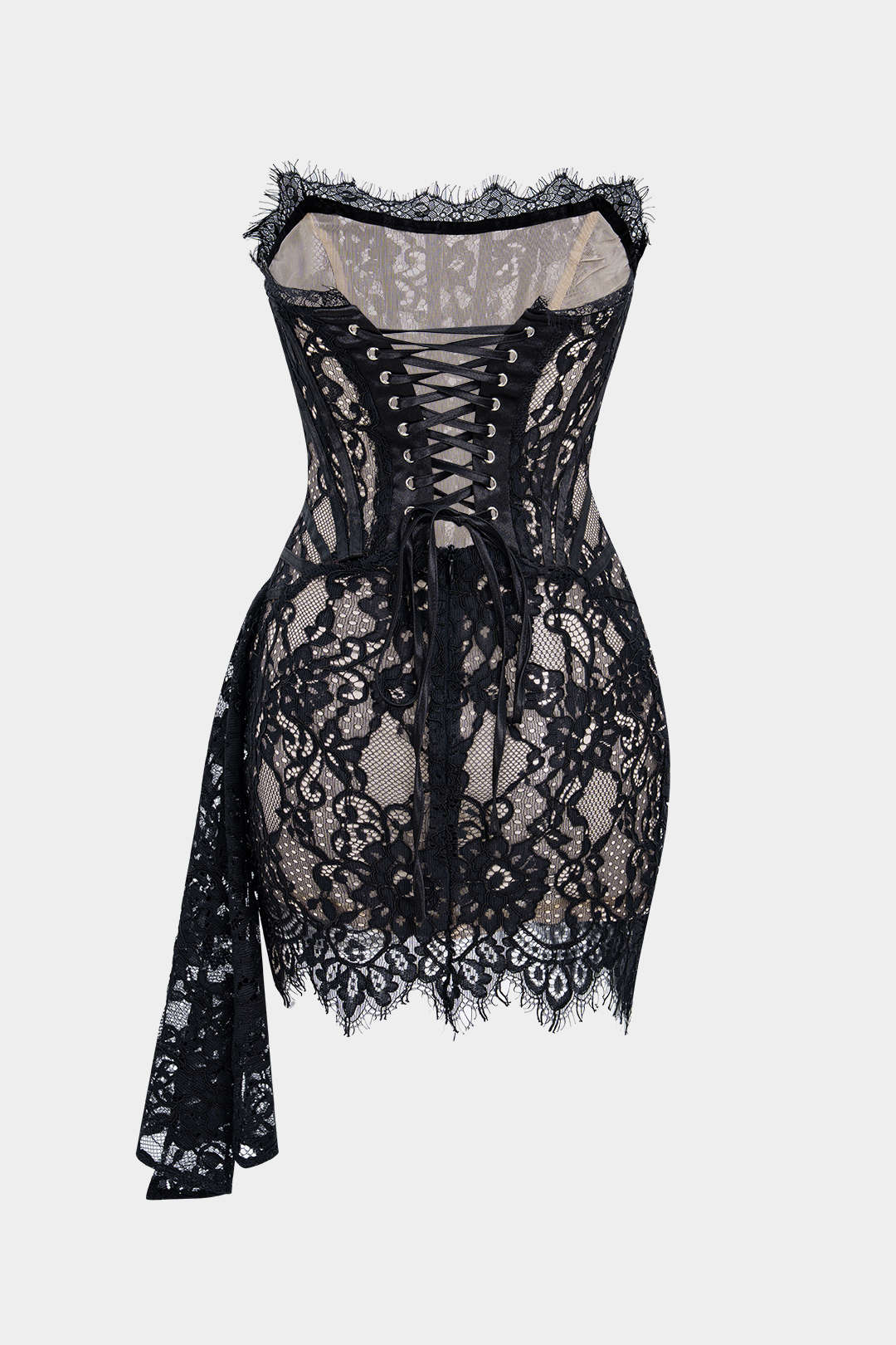 Lace Tie-Back Strapless Sleeveless Mini Dress