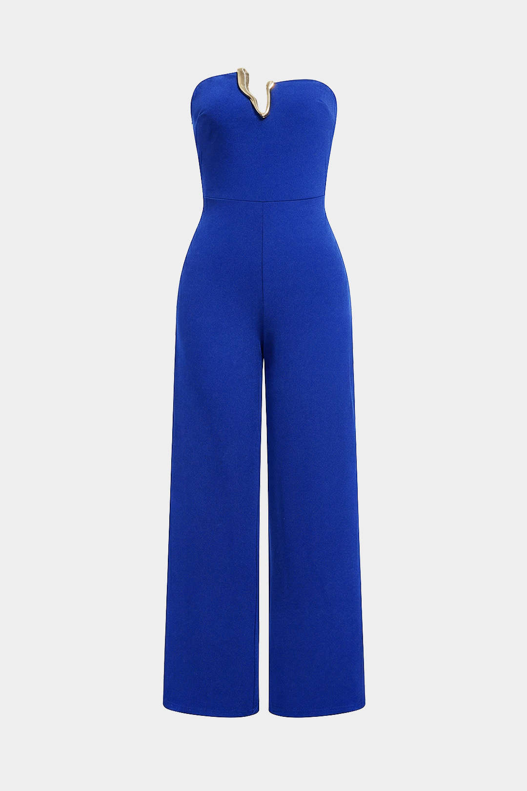 Irregular Metallic Strapless Wide Leg Jumpsuit