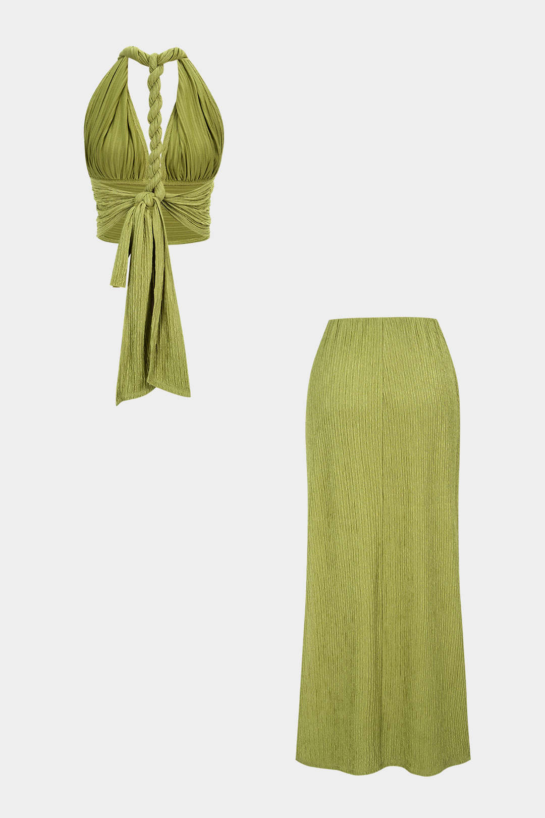 Twist Knot V-Neck Backless Sleeveless Top And Split Skirt Set